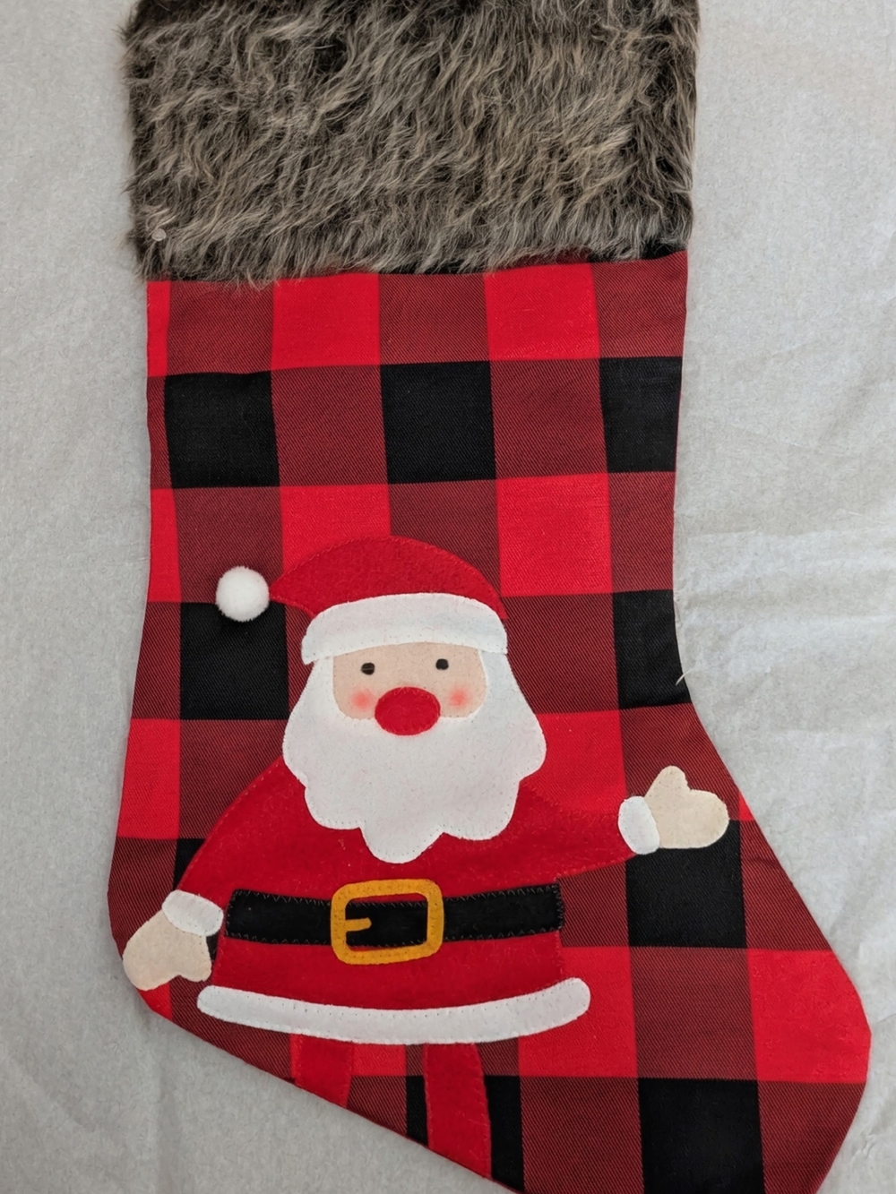 Buffalo Plaid Santa Holiday Stocking in Red and Black